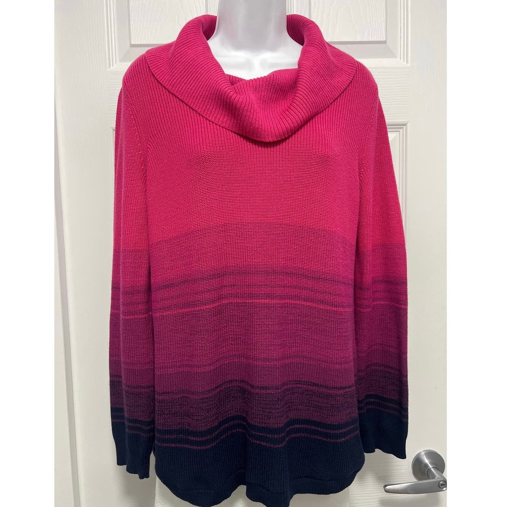 CHICO'S FUSCHIA PINK/ dark blue COWL NECK SWEATER! SZ 1.  USA  8/10